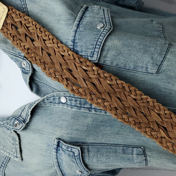 Woven Leather Belt - Metallic Gold Tone Sz Large by Calvin Klein - Picture 13 of 16